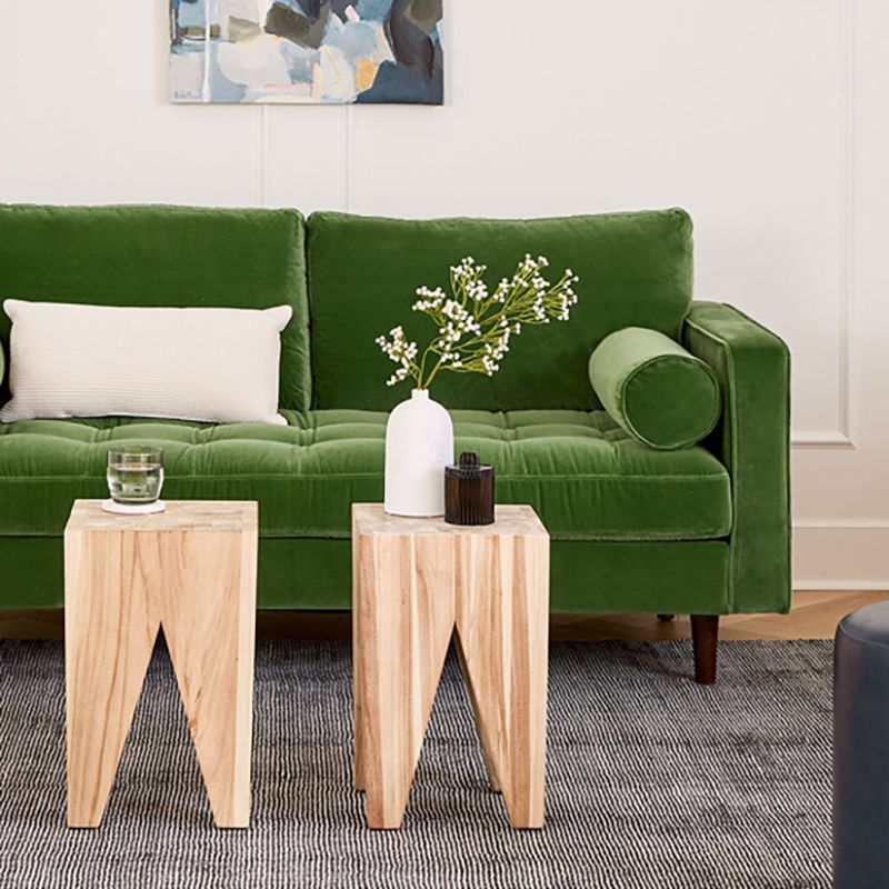 33.85"H Modern Linen/Velvet/Leather Square Arm Sofa with Bolster Pillows