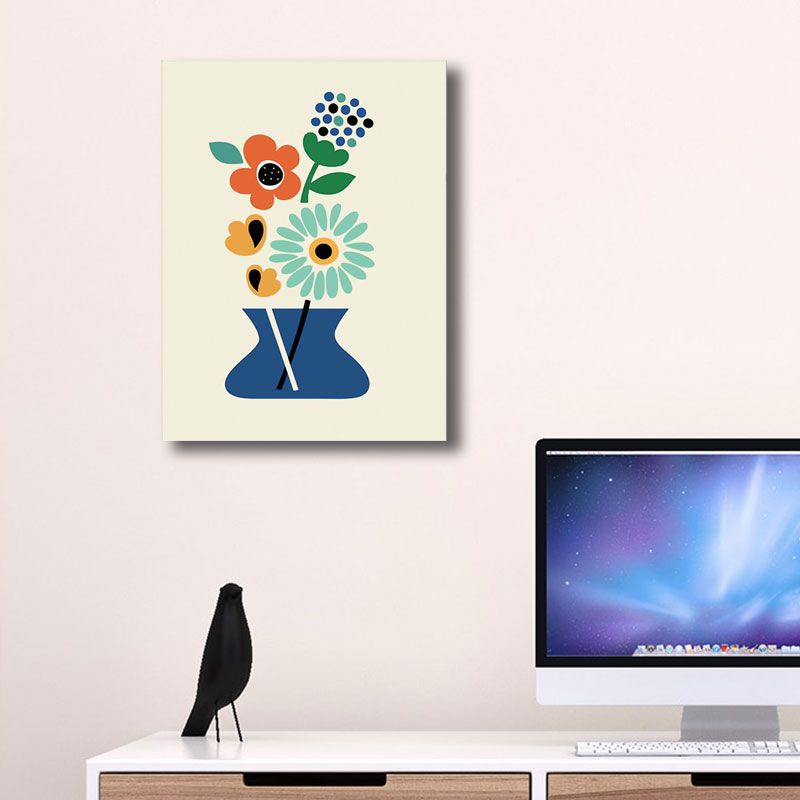 Modern Flowers in Vase Wall Decor Blue Plant Canvas Prints, Multiple Size Options
