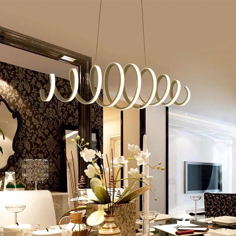 Spiral Chandelier Pendant Light Contemporary Acrylic Dining Room LED Hanging Light in White