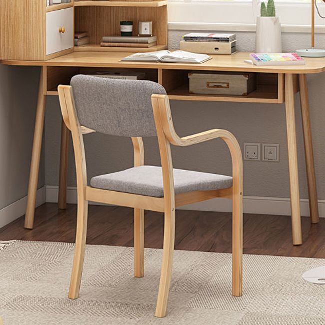 Fabric Arm Chair Solid Wood Open Back Dining Chair in Natural