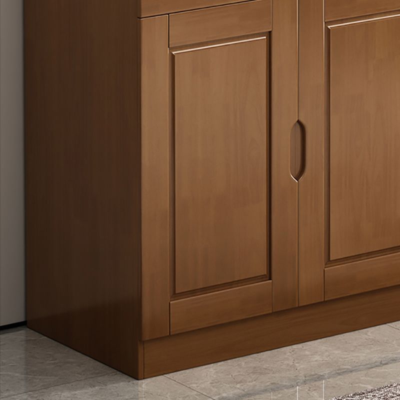 Mid-Century Modern Cabinet Rubberwood 2-Drawer with Shelves Grooves Accent Cabinet