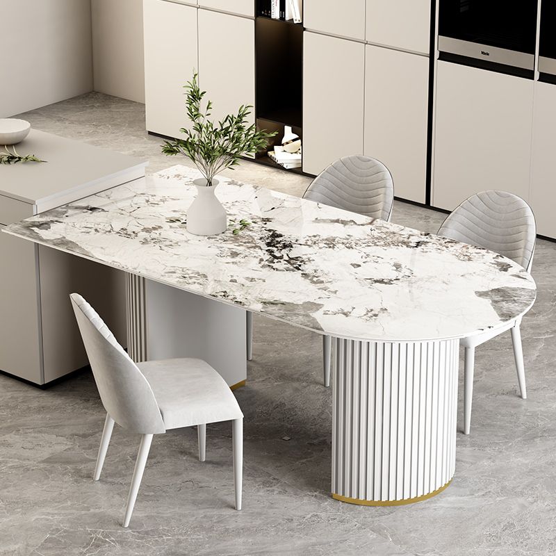 Gratis vorm gesinterde stenen eettafel luxe tafel met dubbele voetstuk