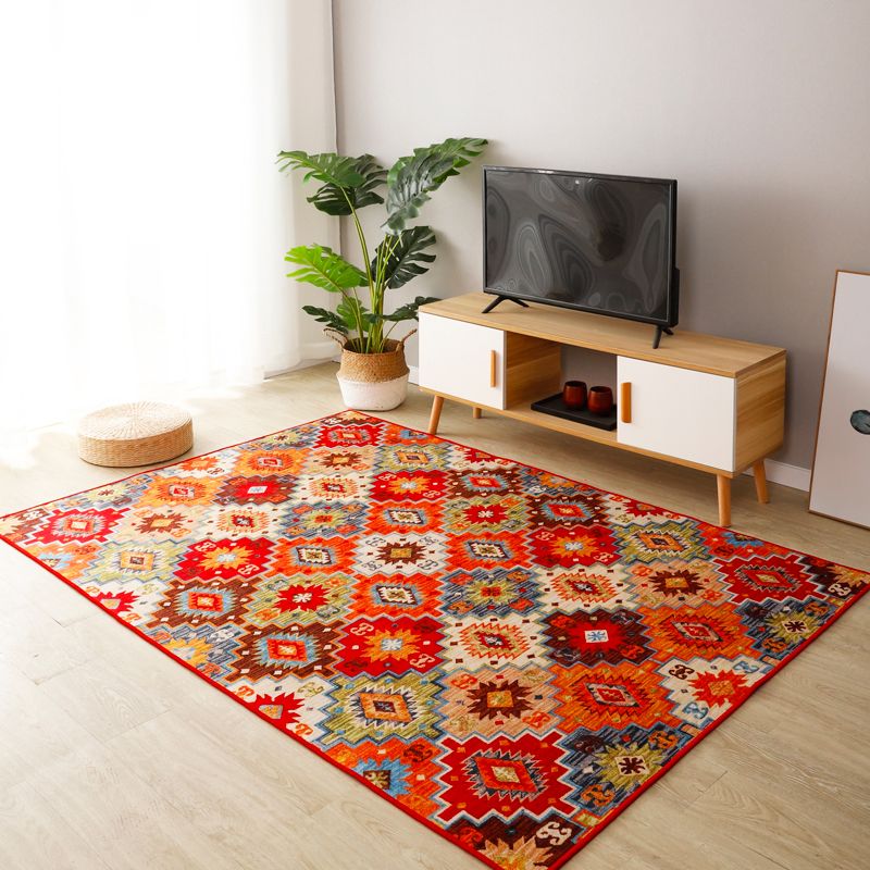 Boho-Chic Stripe Printed Rug Multi-Colored Polyster Area Rug Anti-Slip Backing Pet Friendly Area Carpet for Living Room