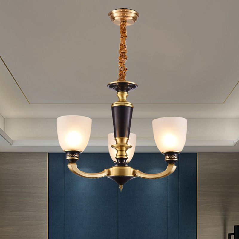 Messing 3/5-bulb suspensie hanglamp traditionele stijl melkachtig glas imperium schaduw plafond kroonluchter