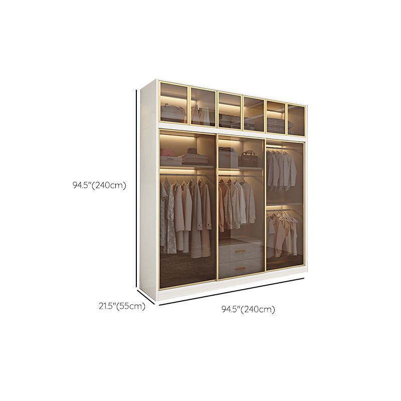 Modern White Wood Frame Wardrobe Freestanding Wardrobe with Sliding Glass Doors