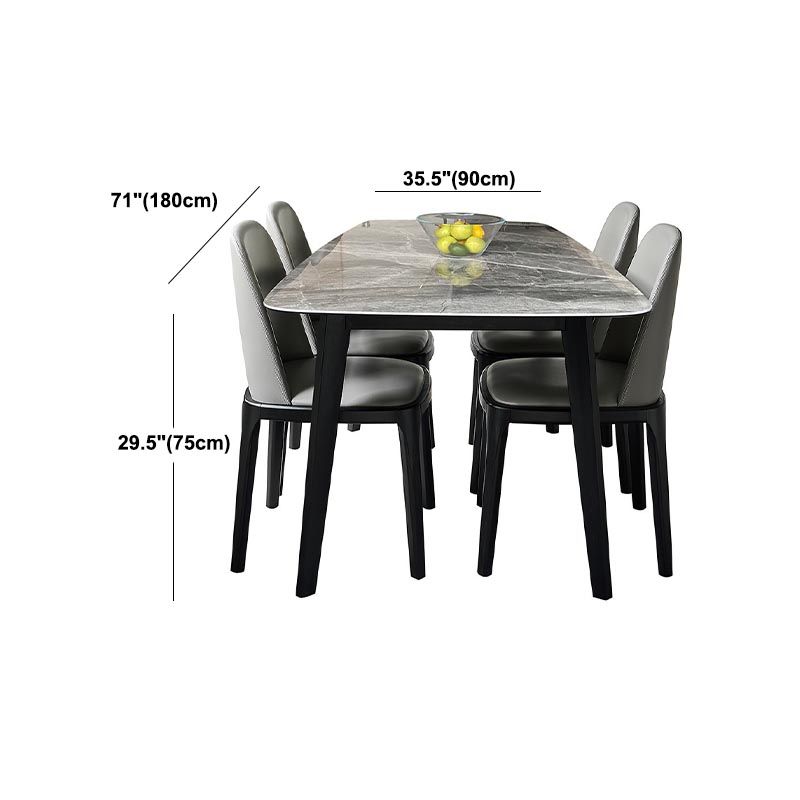 Contemporary Stone Dining Table Rectangle Dining Table with 4 Wood Legs in Black