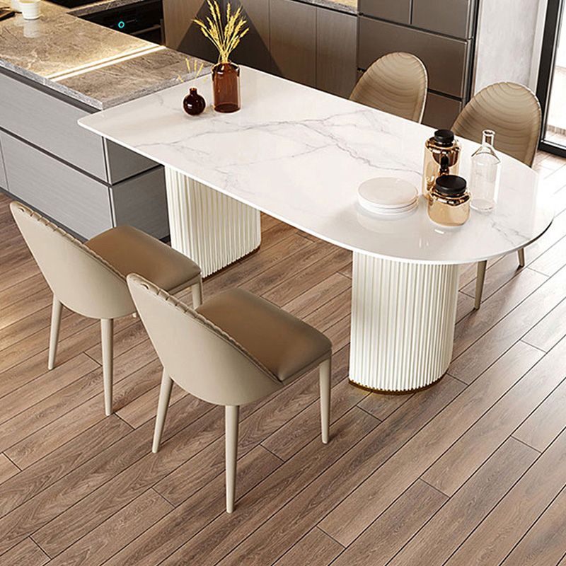 Free Form Stone Dining Table Iron Double Pedestal Table in White