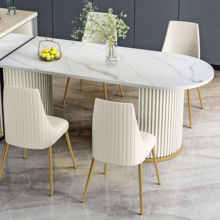 Stone White Top Dining Table Modern Dining Table with Double Pedestal Base