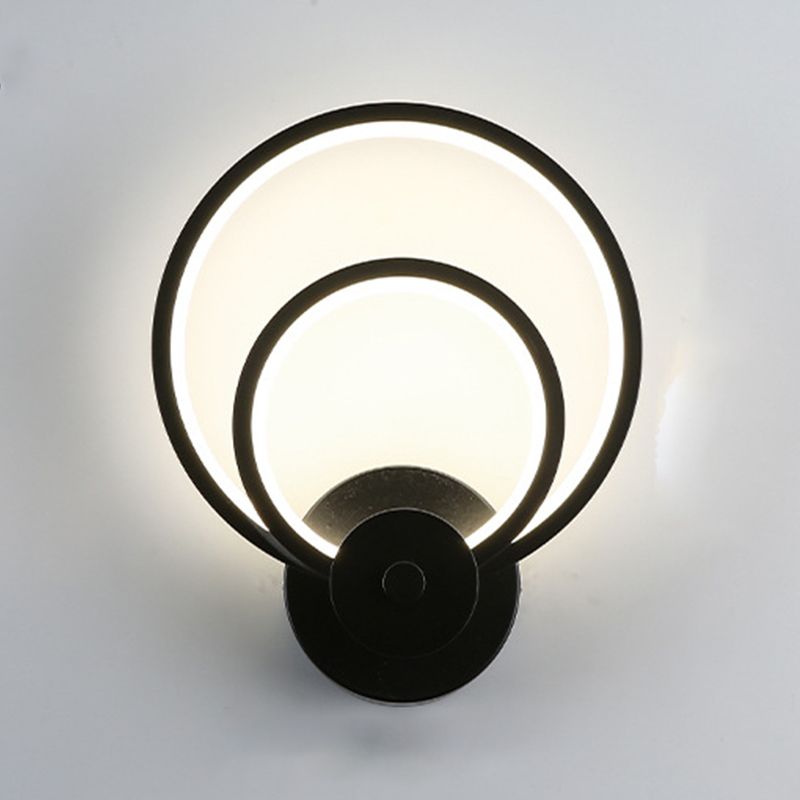 LED Bedroom Sconce Light Fixture Minimalist Black Wall Lighting with Circle Metal Shade
