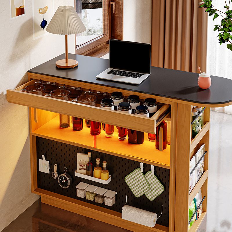 Black Stone Free Form Kitchen Island Table with Pine Wood Base