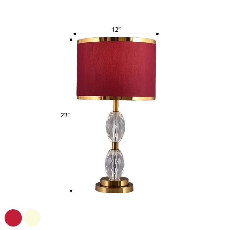 1 tête à cristal clair avec un tissu à tambour tissu lampe de chevet de salle traditionnelle en rouge / beige