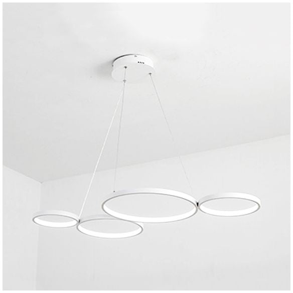 4 Rings Acrylic Ceiling Chandelier Simple LED Black/White Drop Pendant over Table in Warm/White/Natural Light