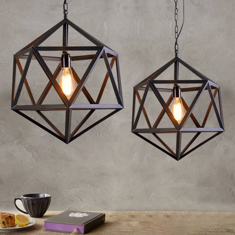 1 Light Prism Cage Hanging Pendant Lights Retro Industrial Style Metallic Pendant Ceiling Lights