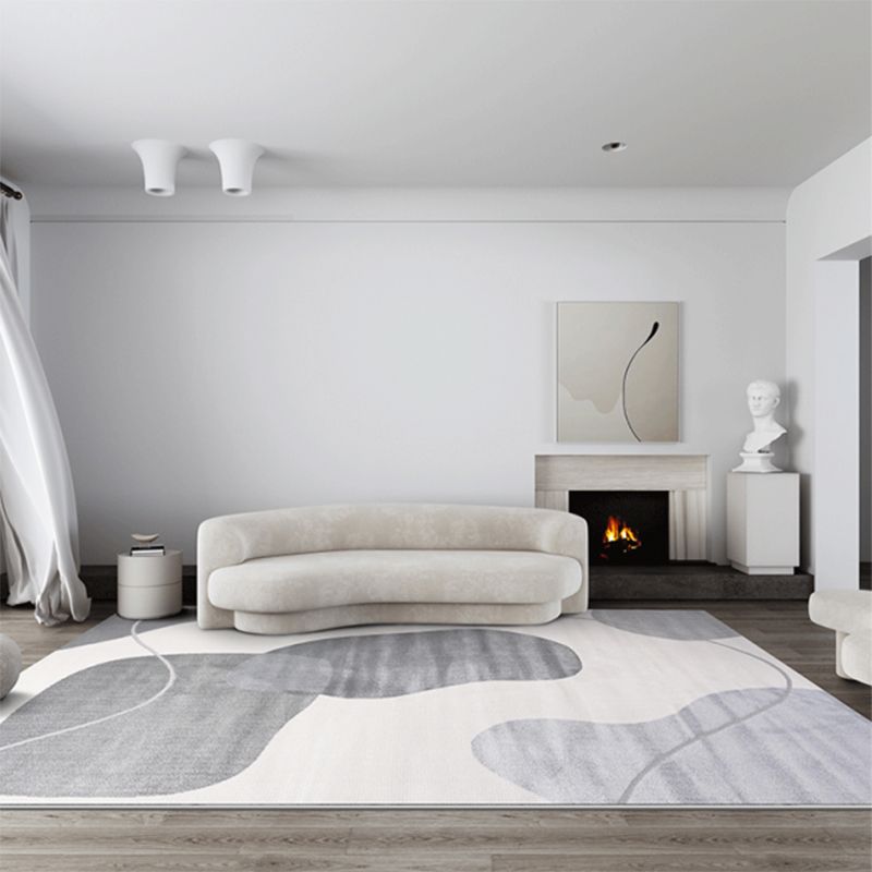 Grey Modern Area Carpet Tie-Dye Pattern Polyester Area Rug Easy Care Washable Rug for Living Room
