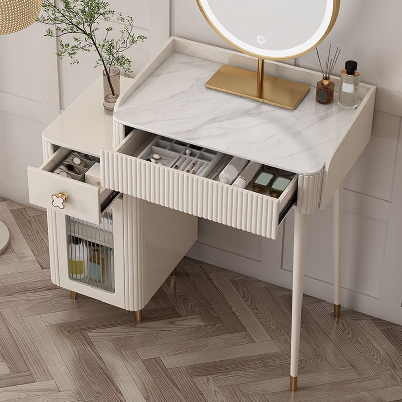 Slate Top Vanity Dressing Table Set Glam Beige Makeup Counter with Drawer