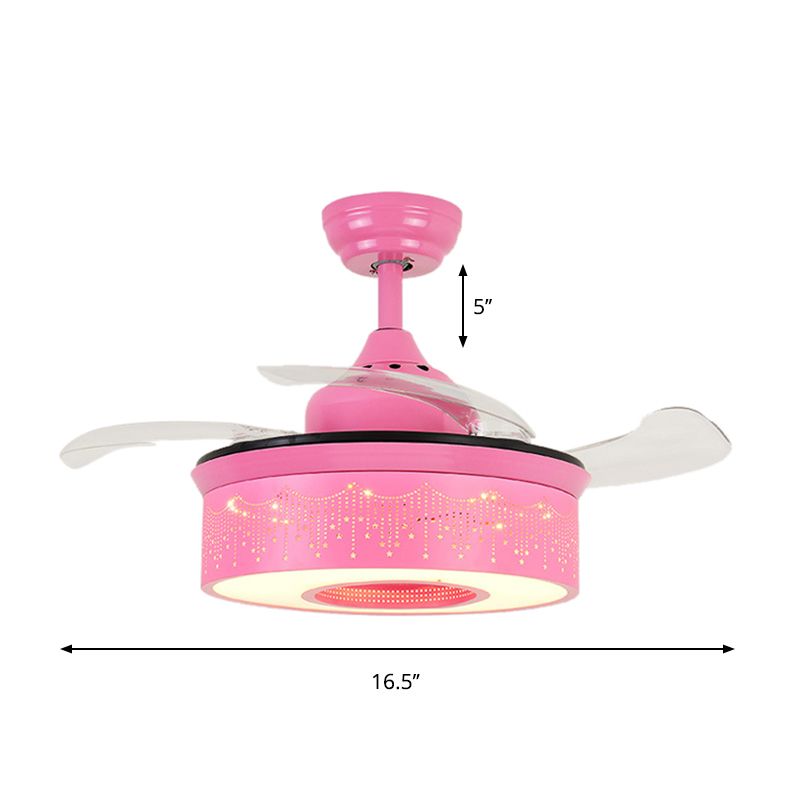 14 "/16,5" W Modern LED Éclairage d'éclairage rose / bleu / vert 4 lames Semi Flush Light avec une teinte acrylique, télécommande
