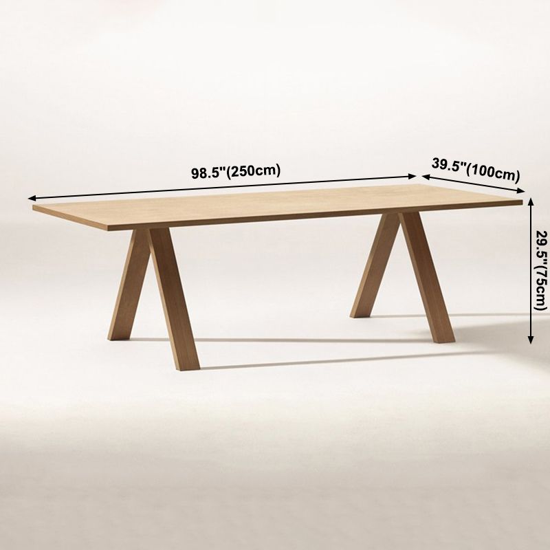 Rectangle Shape 4 Legs Minimalist Dining Table Wood Color Fixed Table of Solid Wood