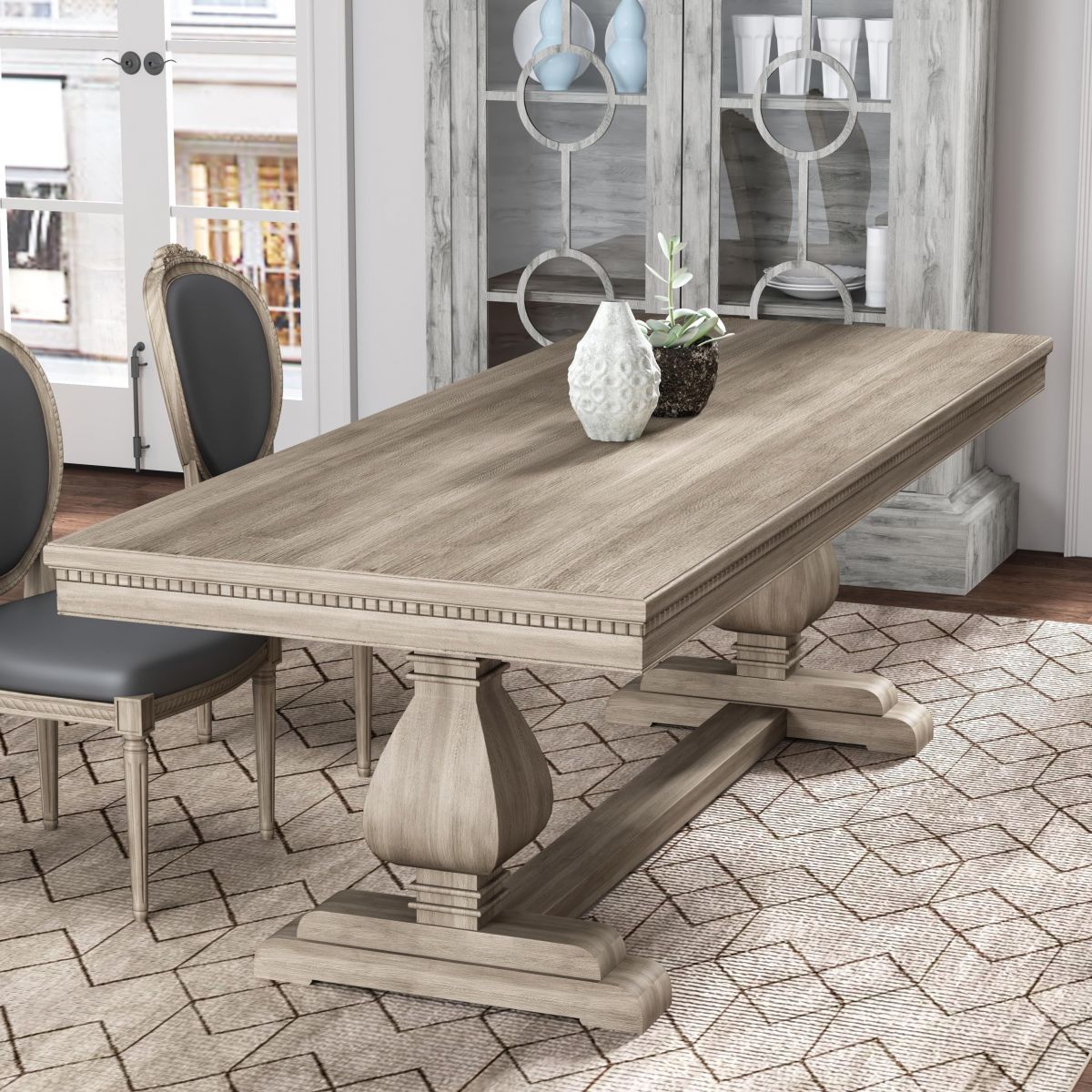 Mesa de comedor de madera maciza industrial mesa de cocina rectangular con base de caballete