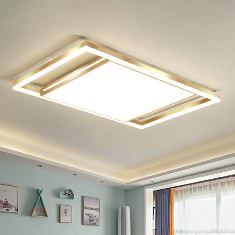 Wohnzimmer Decke montiert Befestigung Einfache Gold Finish Flushmount Licht mit Rechteck Acryl Schatten