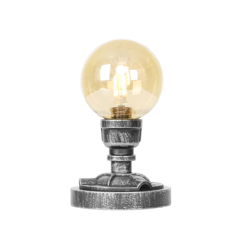 Globe Lampe de travail industrielle en verre transparent/ambre à ampoule unique pour salon, bureau, argent antique