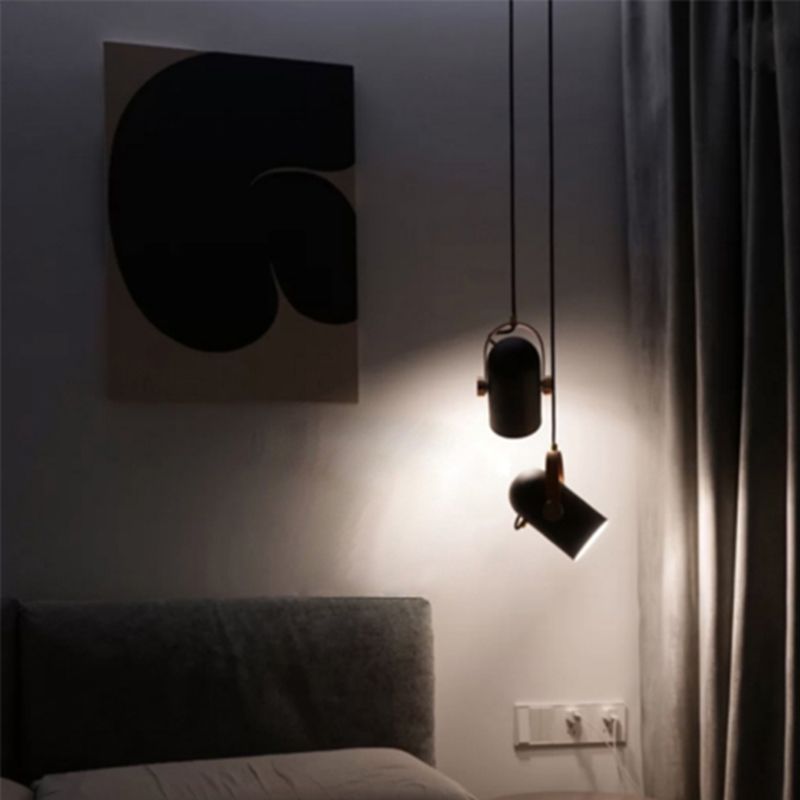 Nordic Style 1-Bulb Adjustable Spotlight Cylindrical Suspension Pendant Light with Metal Shade