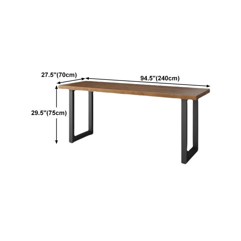 Modern Rectangular Writing Desk Brown Pine Wood Top Black Base Desk