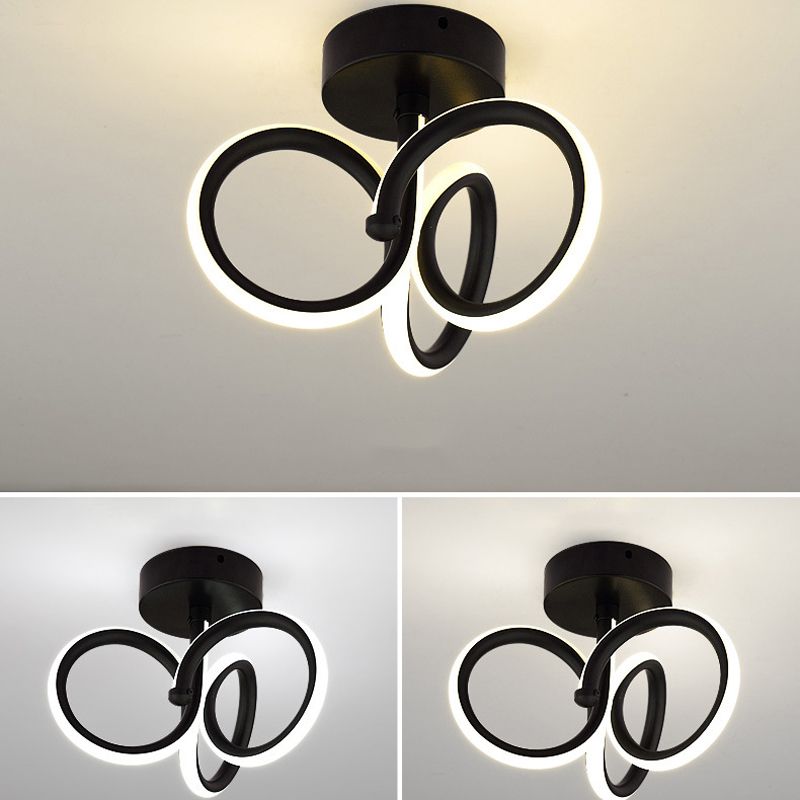 Metal Linear Shape Flush Mount Light Modern Style 2 Lights Flush Ceiling Light in Black