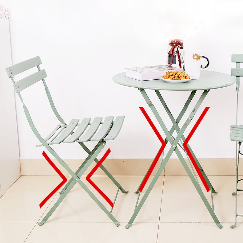 Modern Outdoor Bistro Table Set 3-Pieces Round Metal Fold and Store Bistro Set