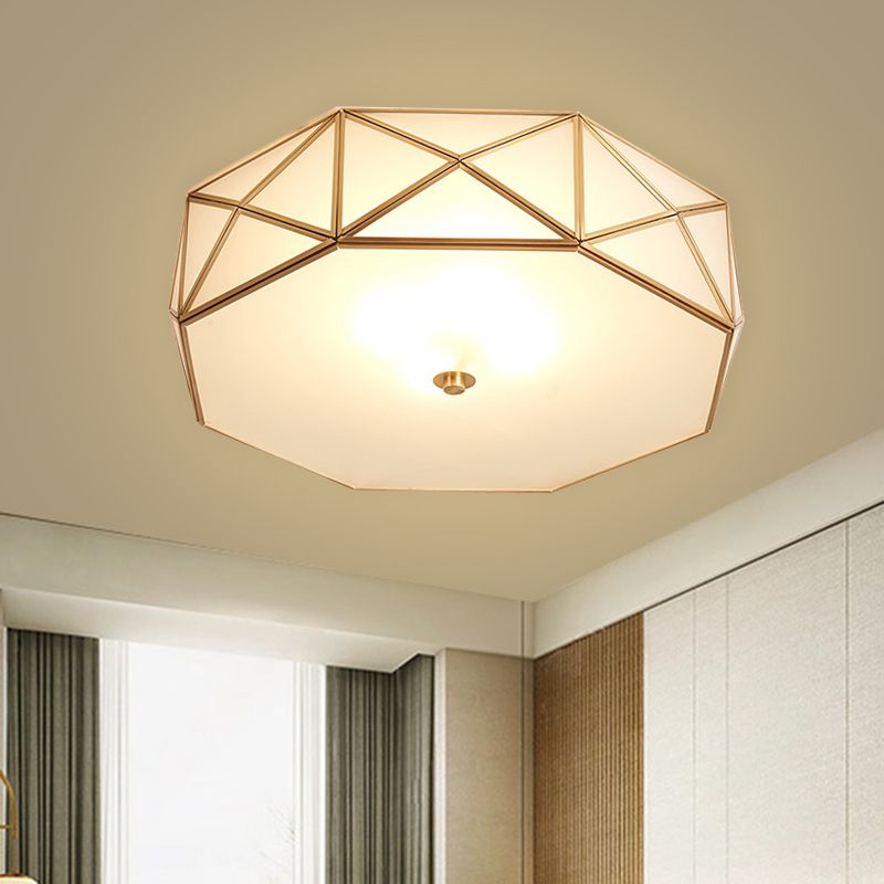 Lampe encastrée à tambour géométrique en verre opale, moderne, 4/5 lumières, finition en laiton, largeur 16,5"/20,5"