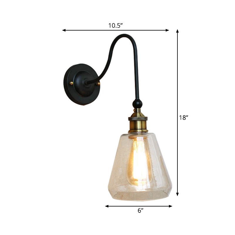 1 Bulb Tapered Wall Mounted Light Fixture Rustic Style Brass Clear Glass Lighting