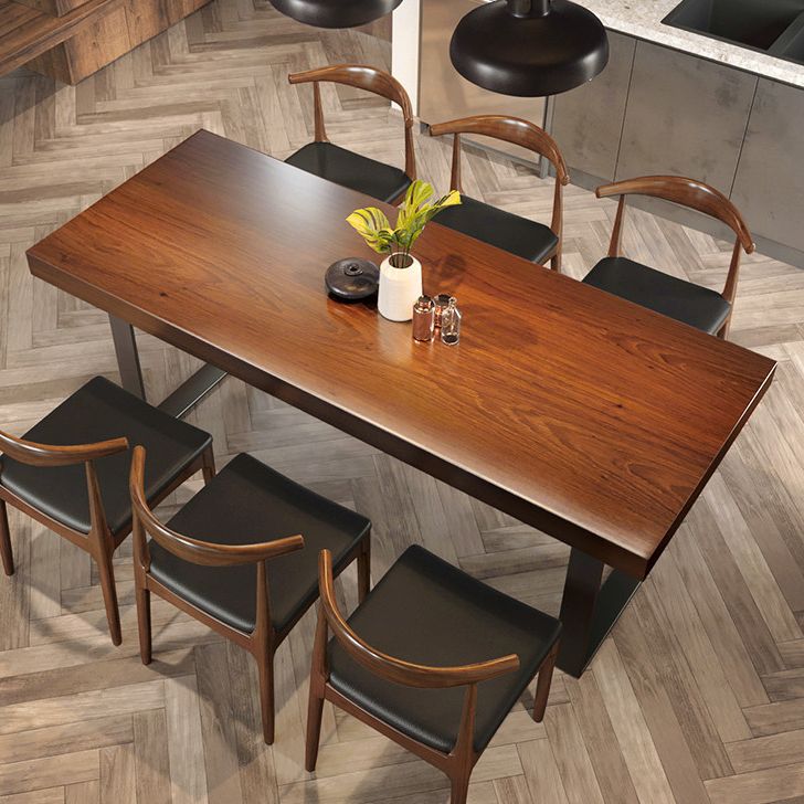 Wood Top Dining Table Industrial Rectangle Table with Sled Base in Black