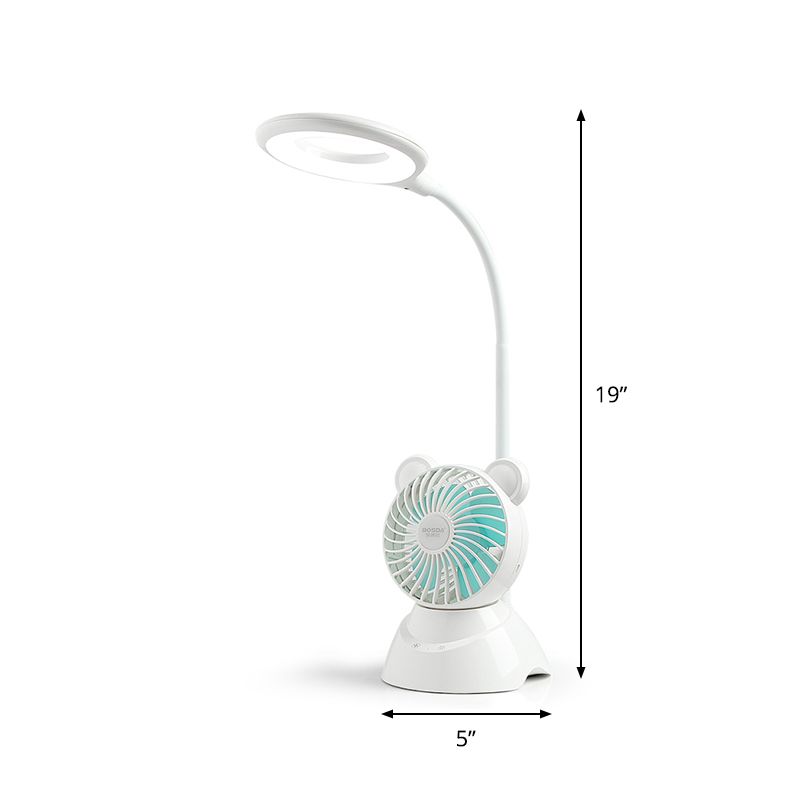 Halo Ring Flexibele LED -studie Licht Macaron Plastic Kids Room Desk Lamp met mini -ventilator in het wit