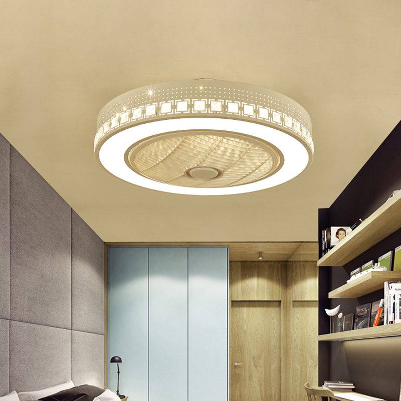 Ring Wohnzimmer Ventilator Lampen Modernismus Acryl LED 21,5 "breit weiße Halbflush -Halterung mit 3 Klingen
