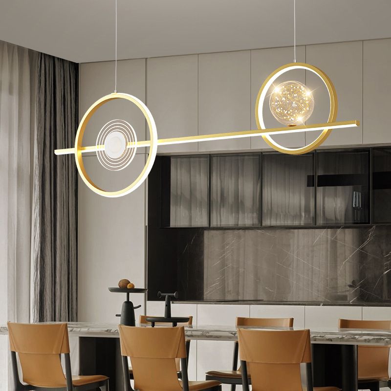Geometric Island Pendant Lights Modern Chandelier Metal Island Lighting 4 Light in Gold
