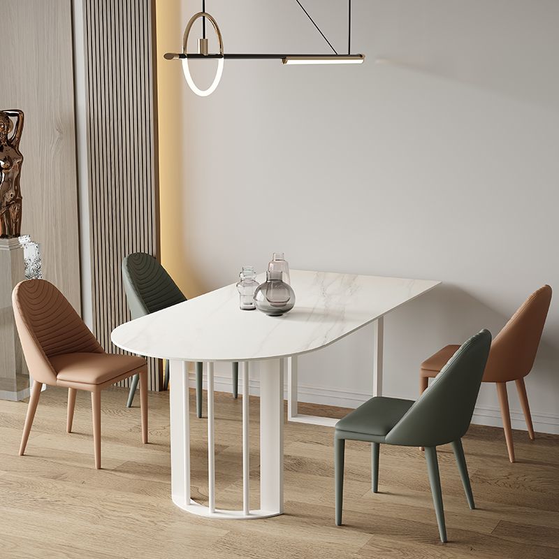 Sintered Stone Dining Table White Top Modern Double Pedestal Table for Kitchen