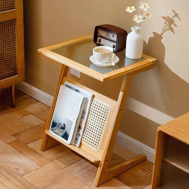 Sledge-shaped Base Design Bamboo Cane Craft Glass Finish Material Rectangular Side Table