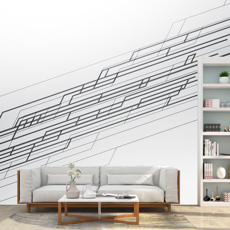 Contemporary Traverse Murals Wallpaper Black-White Moisture Resistant Wall Covering for Home