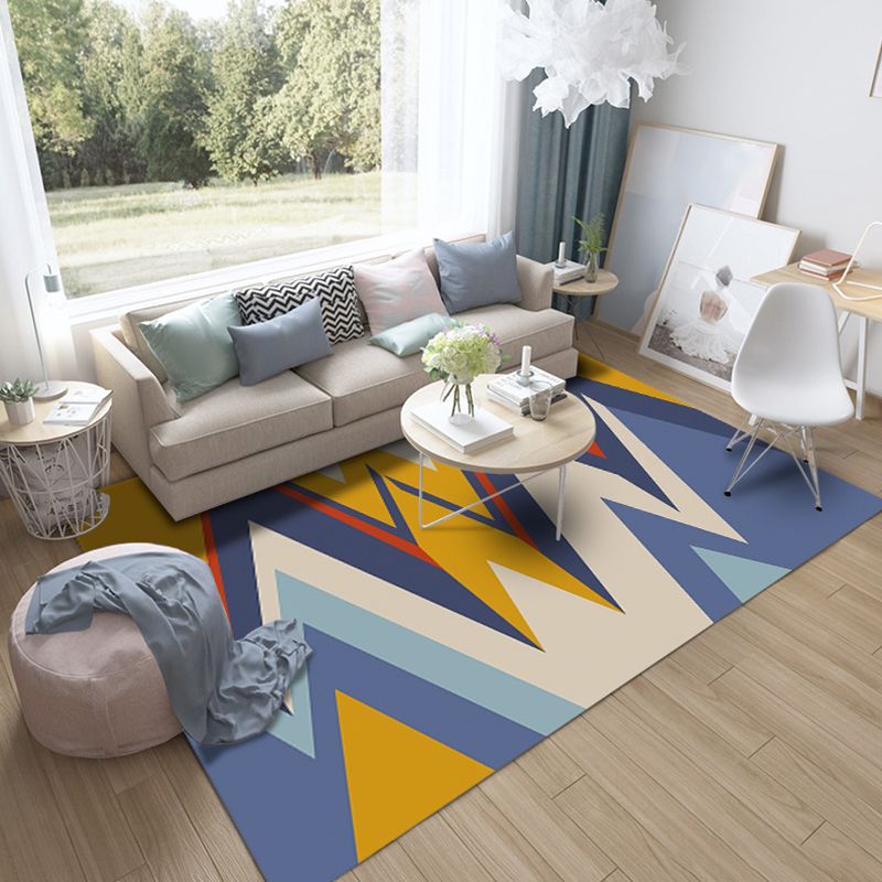 Unique Geometric Rug Multi-Color Modern Area Carpet Polypropylene Non-Slip Backing Easy Care Rug for Parlor