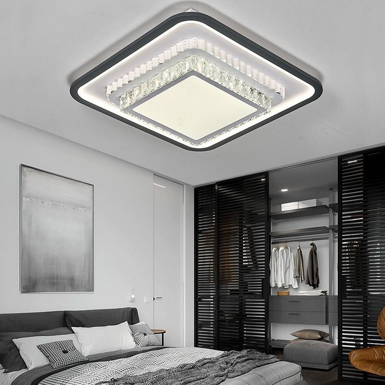 3-Tier Crystal Flush Mount Light Fixture Minimalist Black Flush Mount LED Light for Bedroom