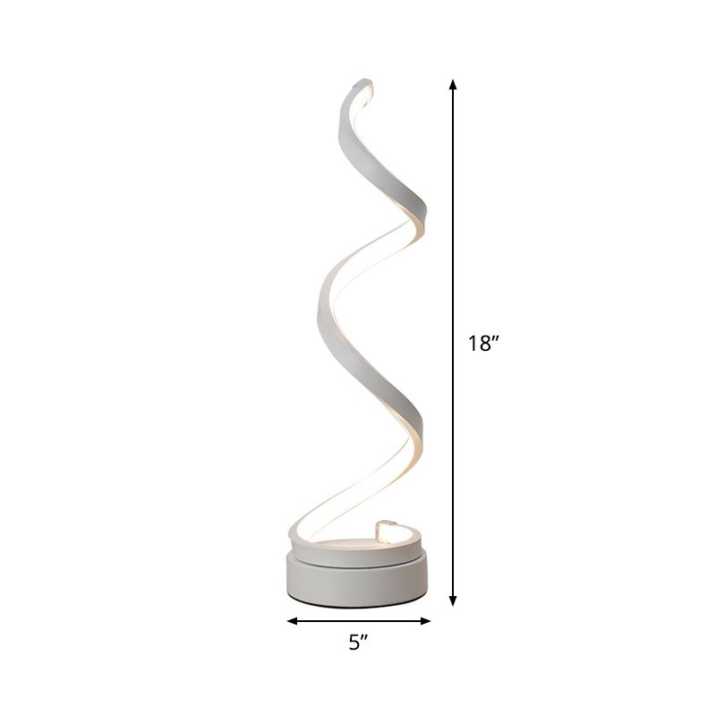 Minimalist Stylish Swirl LED Table Lamp Acrylic Bedroom Night Lighting in White with Plug In Cord