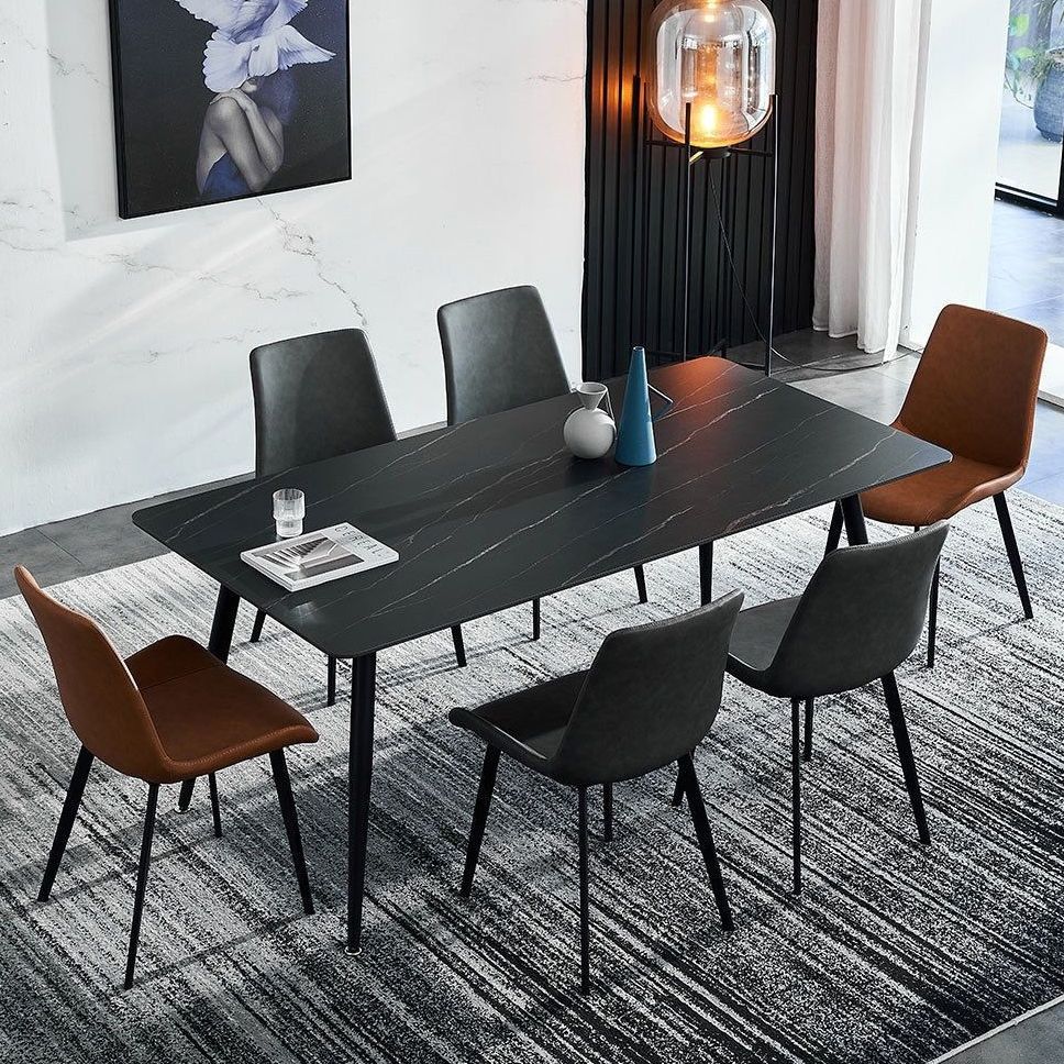 Contemporary Rectangle Dining Table Sintered Stone Table with 4 Legs for Home Kitchen Dinner