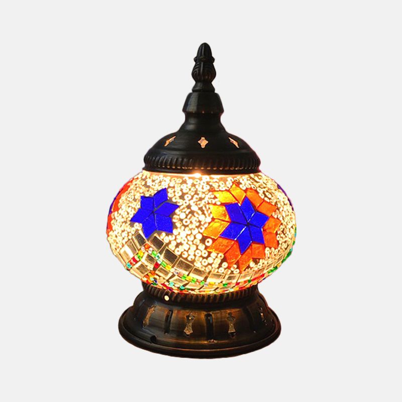 1 Head Globe Table Lamp Traditional Red/Orange/Light Blue Stained Class Nightstand Lamp for Bedroom