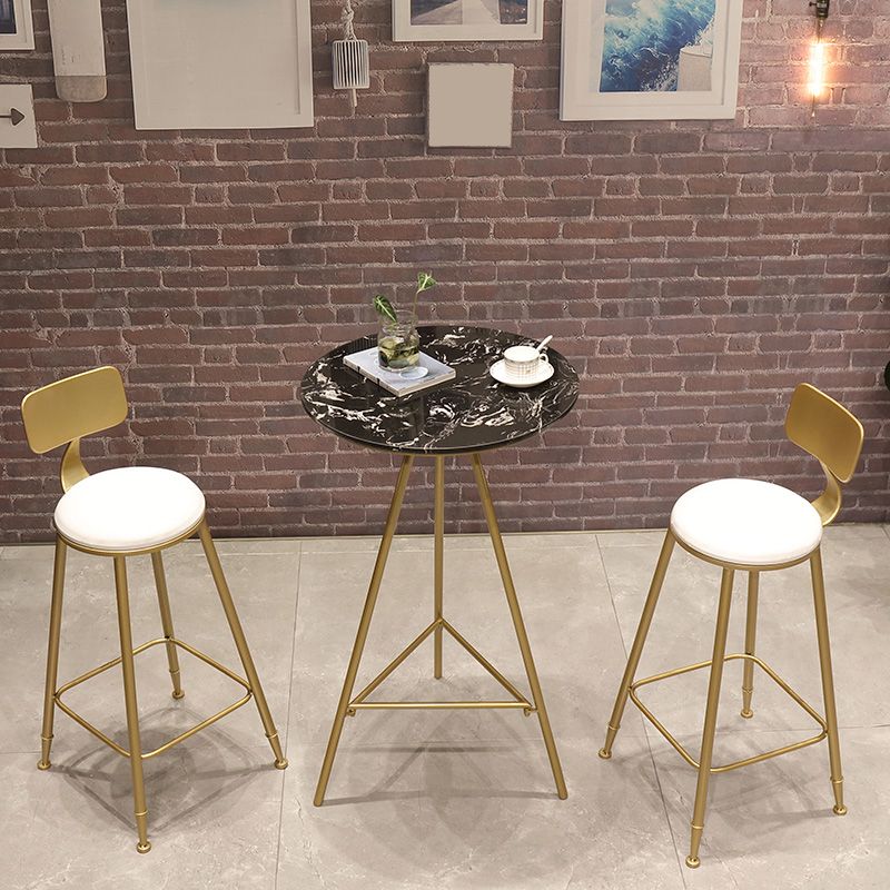 1/3 Pieces Glam Iron Bar Table Set Round Bistro Set with White Faux Marble Top