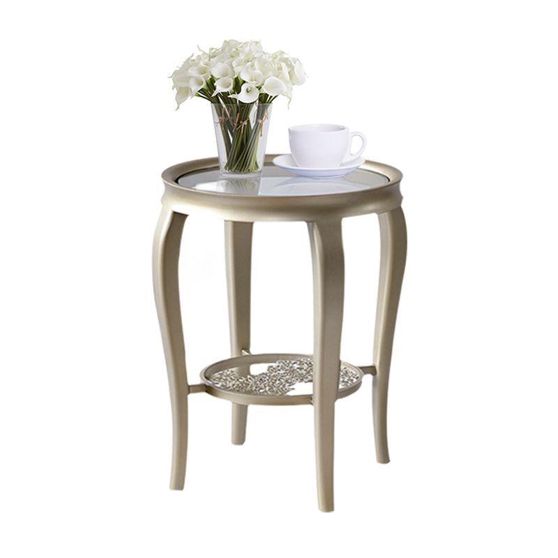 25.6" Tall Round Glass Top Side Table Wood 4 Legs End Table with Shelf