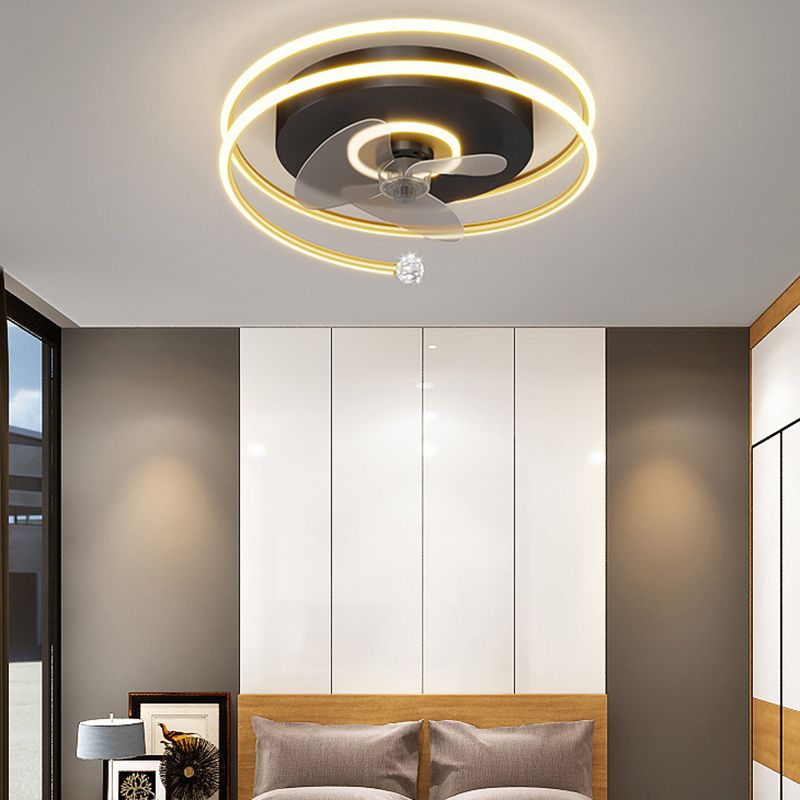 3-Blade LED Fan with Light Modern Black/Golden Ceiling Fan for Foyer