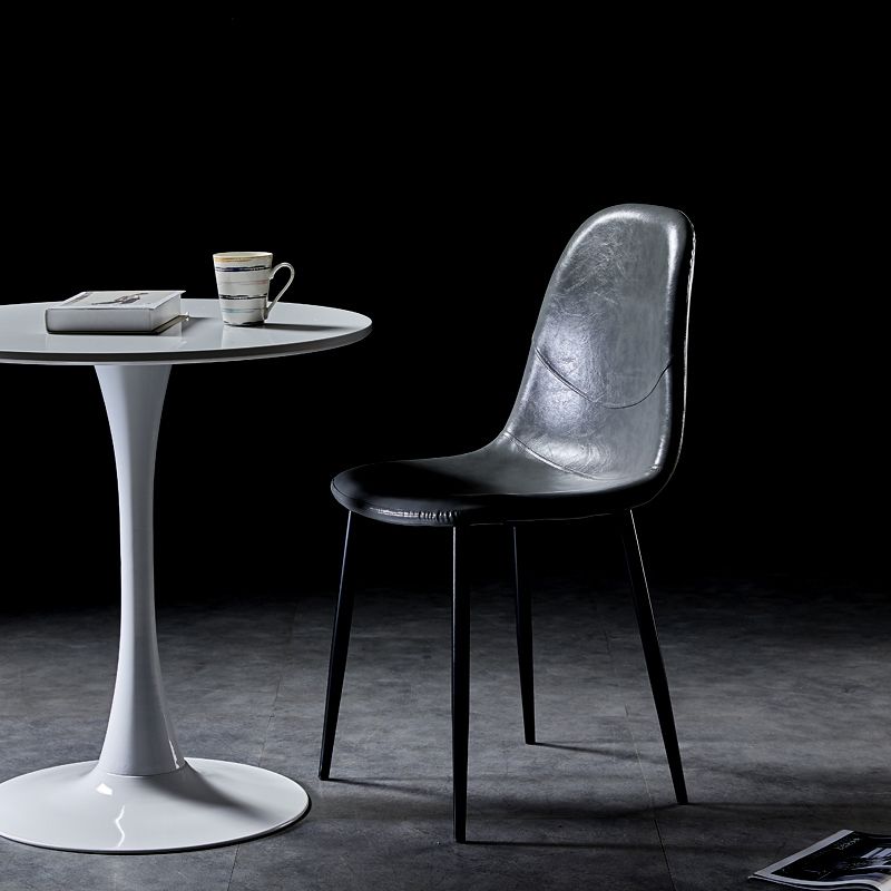 PU Leather Armless Dining Chairs Solid Back Dining Side Chair with Metal Legs