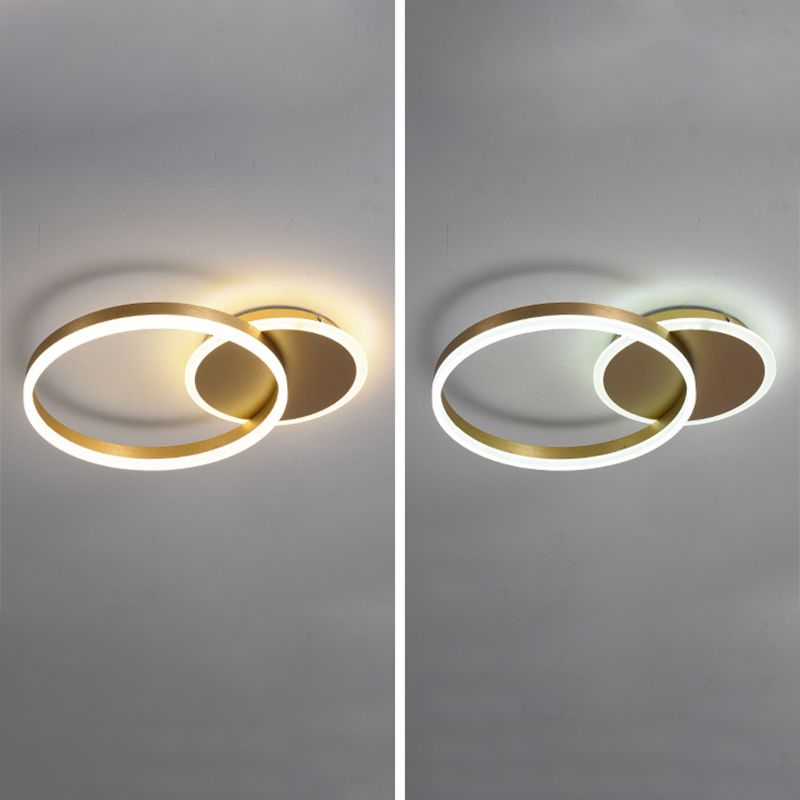 21.5" Wide Golden Double Ring LED Ceiling Light Acrylic Shade Minimalism Flush Mount Lamp for Living Room