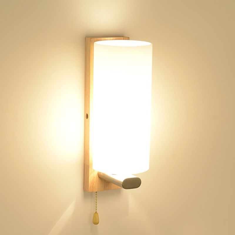 Wood Geometric Wall Sconce Lighting Simplicity-Style Wall Lighting Fixture in Beige