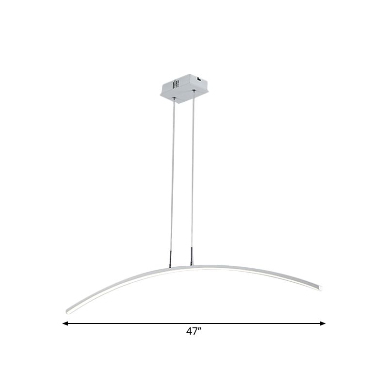Curved Linear Hanging Lamp Simplicity Metallic Black/White LED Island Lighting Ideas in Warm/White Light