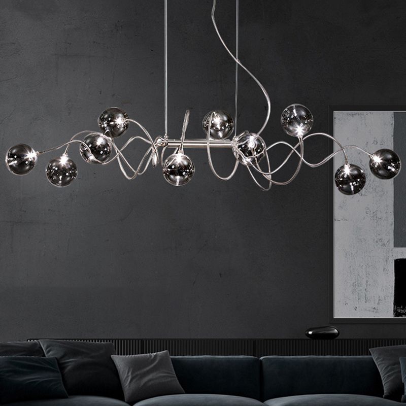 Globe Island Lights in Modern Style Glass 10-Light Island Pendant Lights en gris